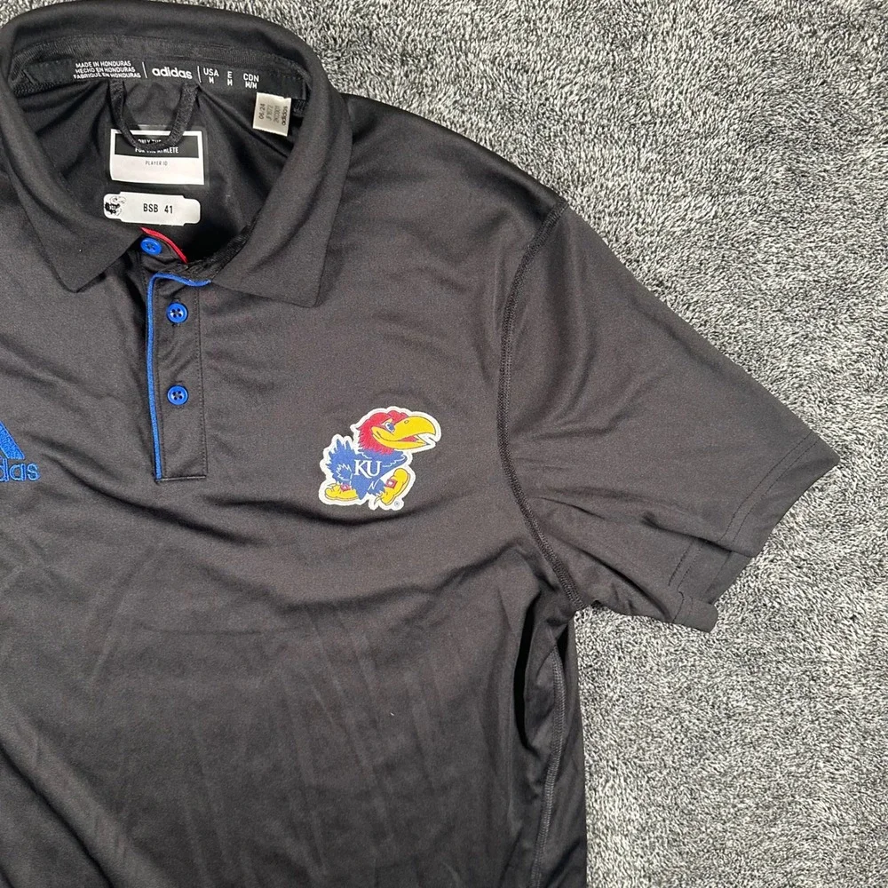 Kansas Jayhawks Adidas Polo Shirt Mens M Black Big 12 NCAA Team Issued